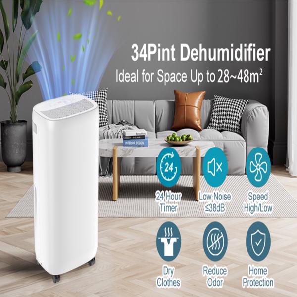 16L ECO - Dehumidifier Air Purifier with Humidistat LCD Display for Home