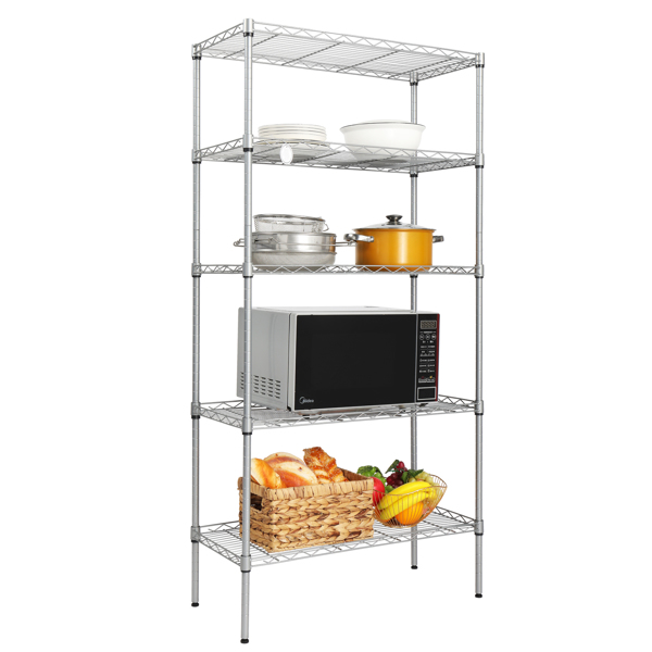 XM-304B Rectangle Carbon Steel Metal Assembly 5-Shelf Storage Rack Silver Gray