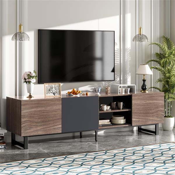 Modern TV with 3 Cabinets& Open Shelves, Color-matching Media Console Table for TVs up to 80'', Entertainment Center with Drop Down Door for Living Room, Bedroom, Home Theatre