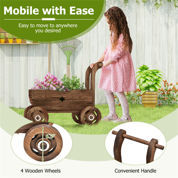 27" Decorative Wooden Wagon Cart with Handle Wheels 