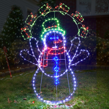 5FT Fun Juggling Snowman Christmas Yard Decorations, Pre-lit 2D Animated Snowman with 358 LED Multi-Color Lights and Stakes for Xmas Outdoor Holiday Indoor Decor Lighted Holiday Displays