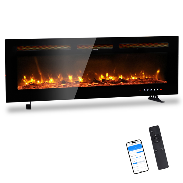 ZOKOP 50" Smart WiFi Electric Fireplace Insert, 1500W Wall Recessed/Mounted, Freestanding Fireplace Heater with Remote Control, 12 Color Adjustable Flames, Thermostat, 8H Timer, 5 Brightness Settings