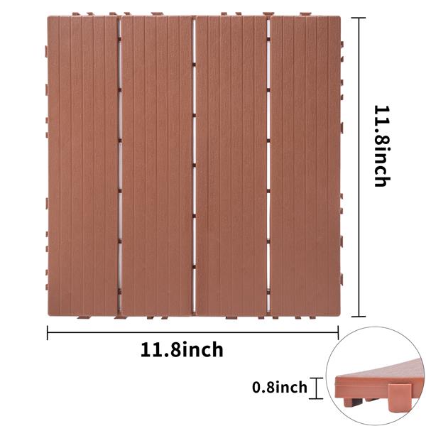 Plastic Interlocking Deck Tiles, 11.8"x11.8"(Pack of 44 ), Patio Flooring Outdoor Waterproof All Weather Use for Garden Poolside Front/Back Yard, Mahogany Colour