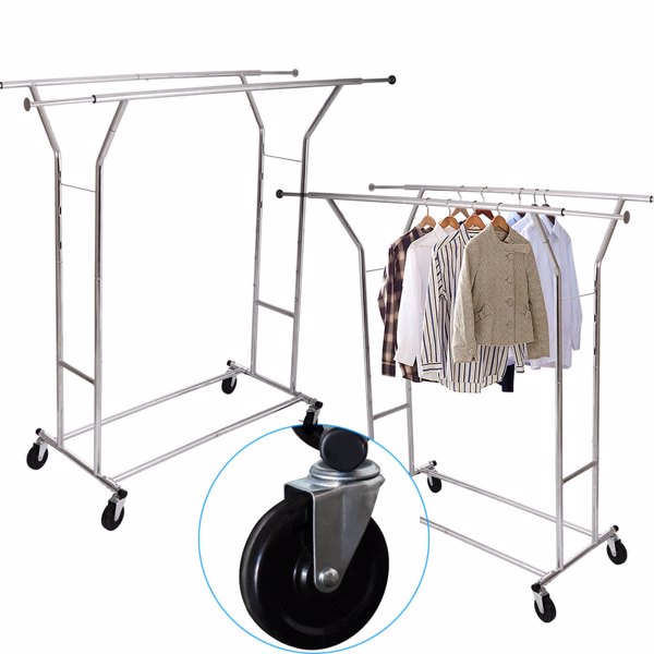 Portable Double-bar Steel Clothes Rack Silver