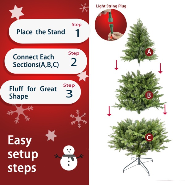 6.5ft Artificial Christmas Tree Prelit PE&PVC with Metal Stand,450 Bi-Colour LED Lights,1791 Branch Tips Green Everett Balsam Tree Easy Assembly for Indoor,Home 50 x 50 x 90 inches 