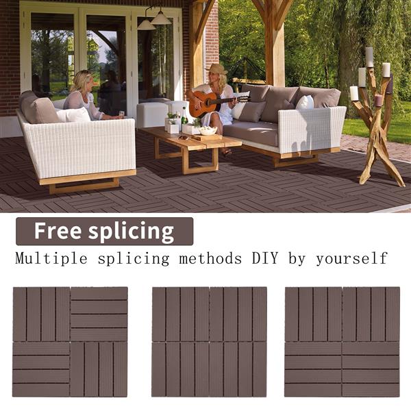 Plastic Interlocking Deck Tiles, 11.8"x11.8"(Pack of 44), Patio Flooring Outdoor Waterproof All Weather Use for Garden Poolside Front/Back Yard, Light Coffee Color