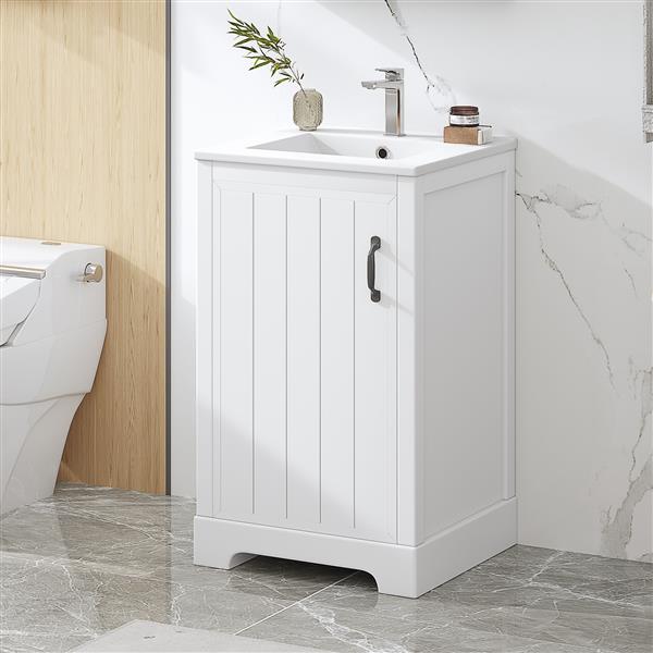 20" Bathroom Vanity with Sink, Bathroom Cabinet with Soft Closing Door, Storage Rack and Adjustable Shelve, White