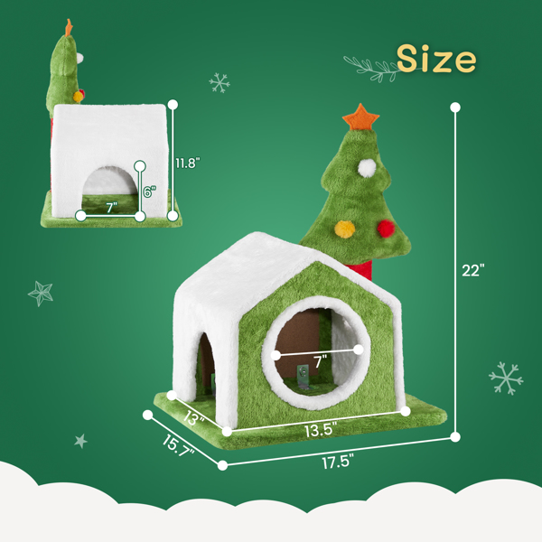 24in Christmas Cat House Cat Bed Cave, Soft Plush Christmas Nest Holiday Decor for Indoor Cats