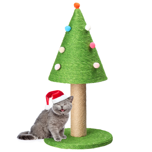 25in Christmas Tree Scratching Post, Cute Cat Scratcher with Natural Sisal Covered Frame & Colorful Little Balls for Indoor Cats