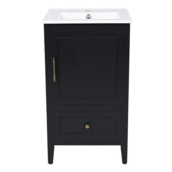 20" Bathroom Vanity with Sink, Bathroom Cabinet with Two Doors, Door Shelf Storage and Adiustable Foot Pads, A Drawer, Black