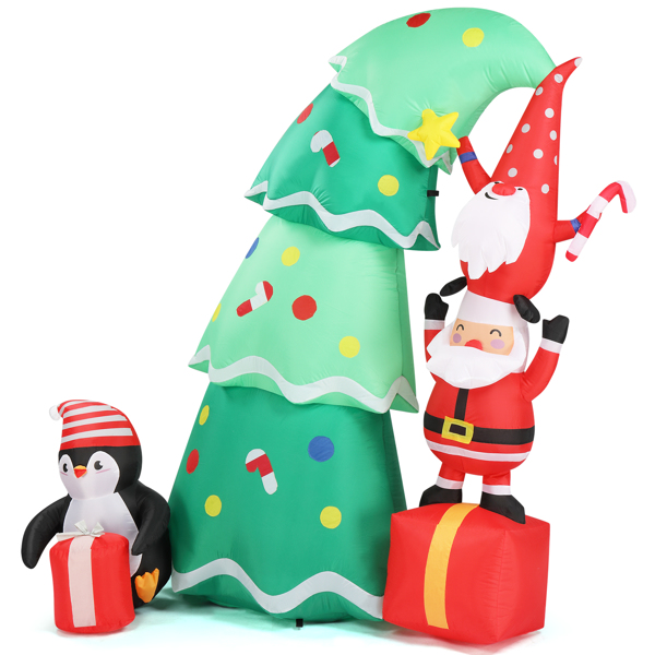 6 FT Lighted Christmas Inflatable Decoration, Inflatable Christmas Tree with Elf and Santa Claus, Funny Blow Up Yard Decorations with Built-in LED Lights for Holiday Party Front Yard Lawn Garden Decor