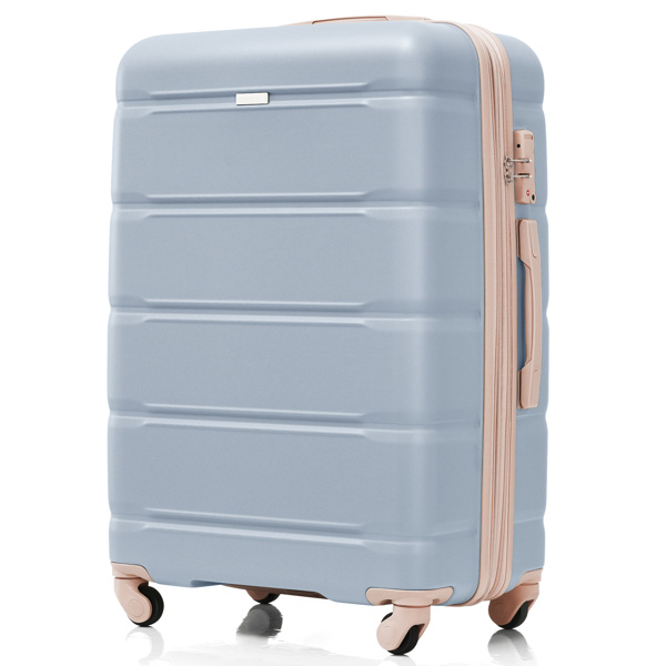 Luggage Set of 3, 20-inch with USB Port, Airline Certified Carry-on Luggage with Cup Holder, ABS Hard Shell Luggage with Spinner Wheels, light blue and golden