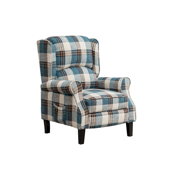 Vintage Armchair Sofa Comfortable Upholstered leisure chair / Recliner Chair for Living Room, Blue Check