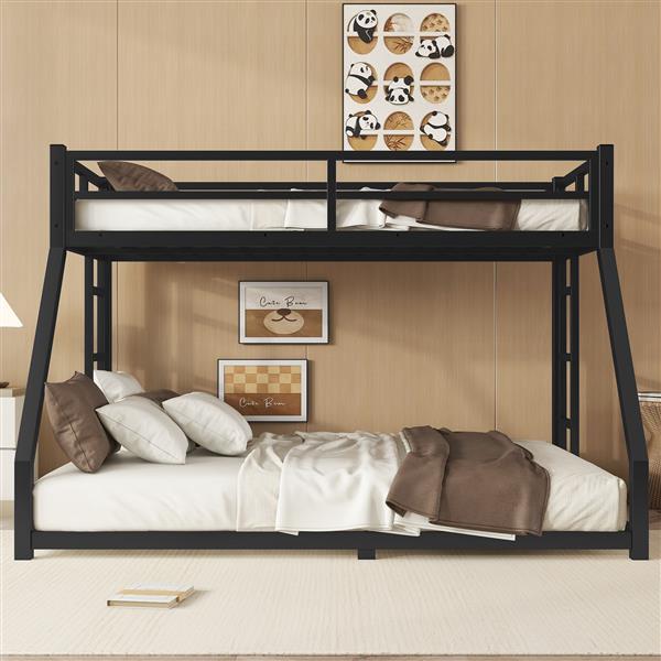 Metal Twin XL over Queen Bunk Bed for Teens and Adults,Space-Saving/Noise Reduced/No Box Spring Needed, Black