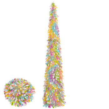 Easter Tree Decorations, 6 FT Artificial Pop Up Easter Pencil Tree with Colorful Eggs Sequins for Easter Spring Party Home Fireplace Decor