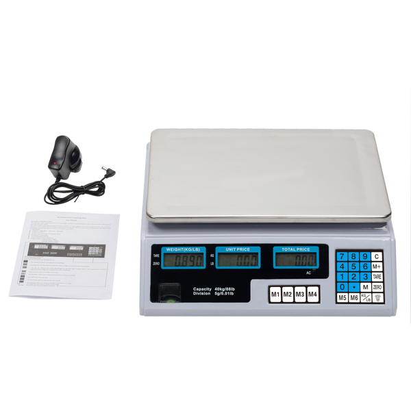 【Old code:42353336】ACS-30 40kg/5g Digital Price Computing Scale for Vegetable UK Plug Silver & White