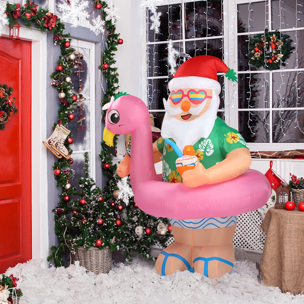 5.9 FT Lighted Christmas Inflatable Decoration, Inflatable Hawaii Santa Claus Outdoor Decoration, Funny Blow Up Yard Decorations with Built-in LED Lights for Holiday Party Front Yard Lawn Garden Decor