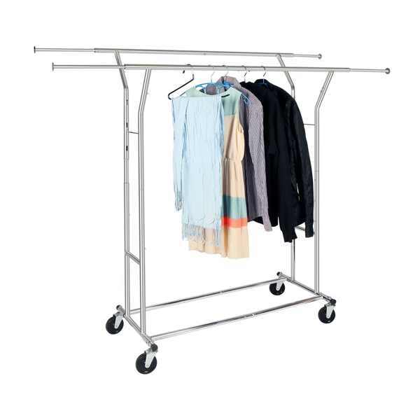 Portable Double-bar Steel Clothes Rack Silver