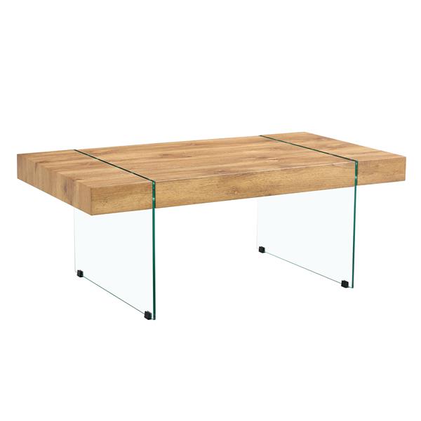 43.3"x23.6" Wood colored texture sticker MDF Coffee Table with Tempered glass legs.Suitable for Living Room.It can be used not only as a coffee table but also as a side table or display stand.