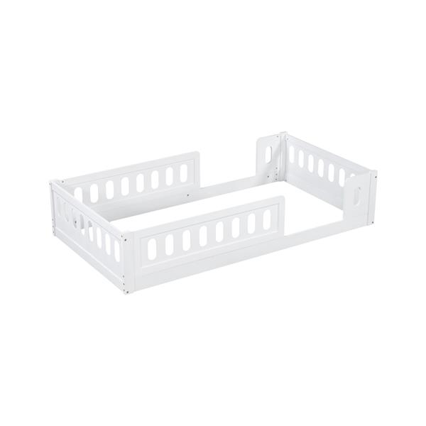 Wood Twin Size Platform Bed with Guardrail, White(Expected Arrival Time: 10.28)