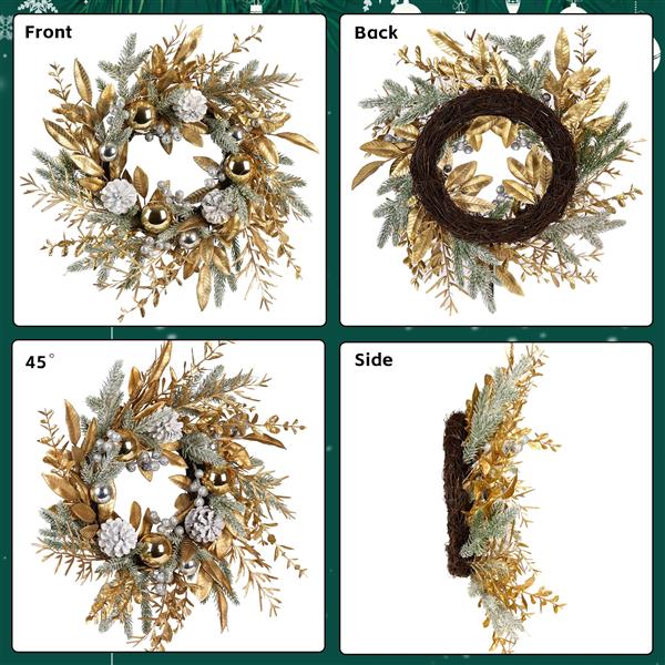 Christmas Wreath 20 Inch Christmas Door Decorations Wreath with Warm Lights 2PCS