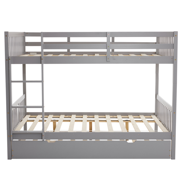 Full Size Bunk Bed with Trundle Bed, with Ladder and Safety Rails Pinewood Bunk Bed Gray