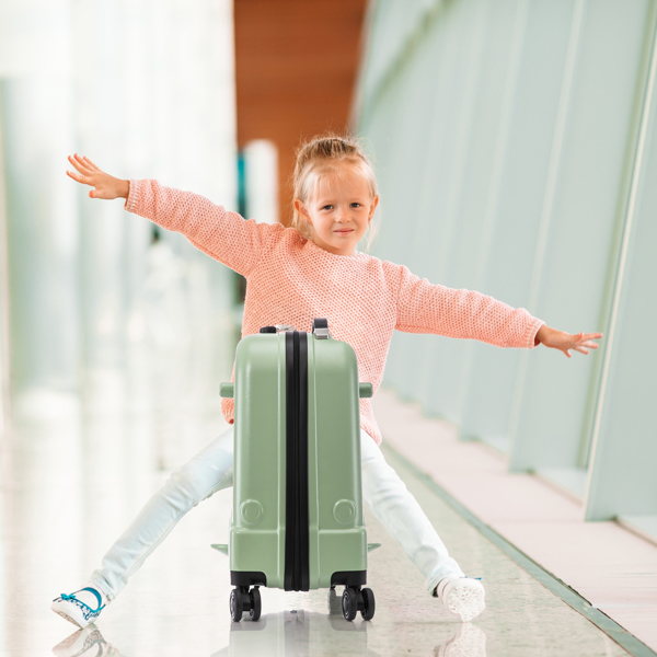 22 Inch Kid's Ride on Suitcase Children's Trolley Luggage with Spinner Wheels \Lock\Safty Belt\Telescoping Handle Blue