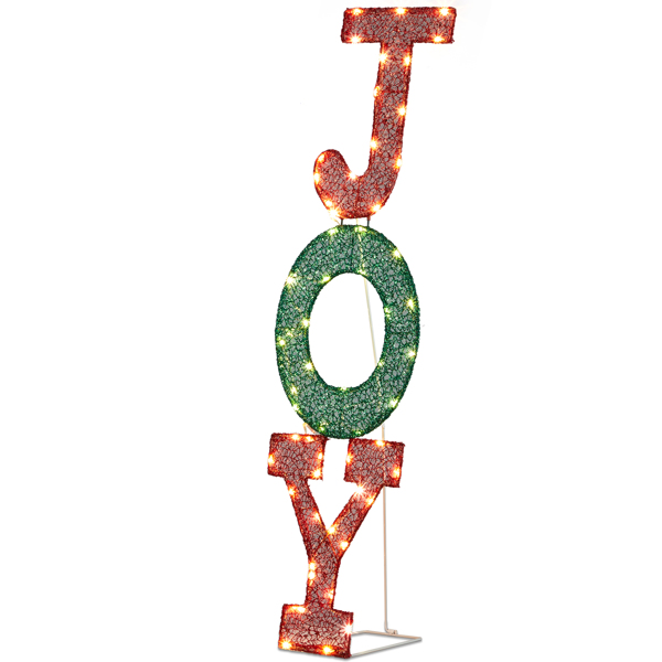 Lighted JOY Letter Sign Christmas Yard Decorations, Pre-lit 2D Letter Display with 45 LED Warm White Lights and Stakes for Xmas Outdoor Holiday Indoor Decor Lighted Holiday Displays