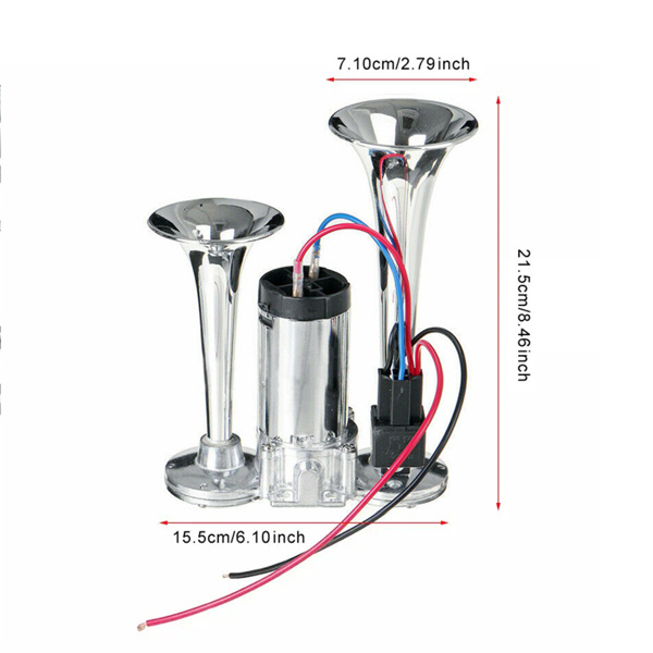 Car Horn with Relay, Electric Horn Supply, Dual Tube Metal Connected Electric Pump Horn