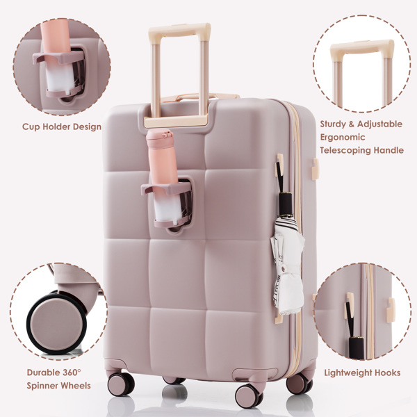 Luggage Sets 3 Piece, 20-inch with USB Port and front opening design,  ABS Hard Shell Luggage with Spinner Wheels, Cup Holder