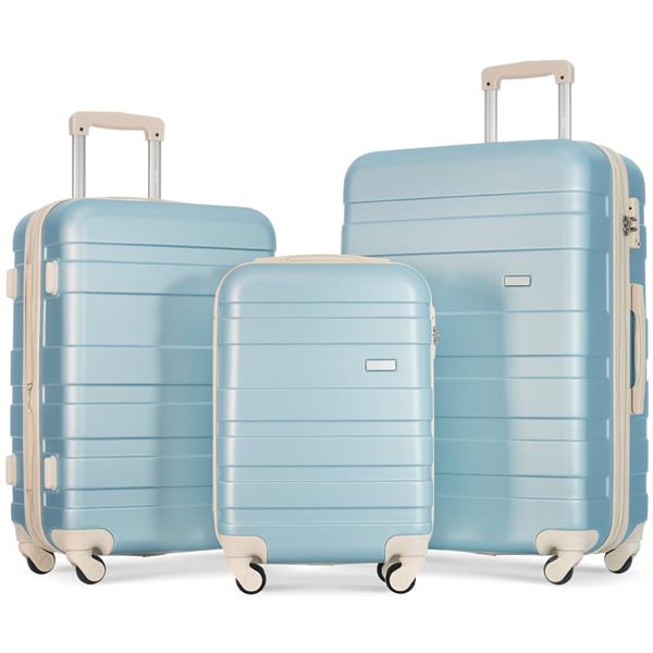 Luggage Sets New Model Expandable ABS Hardshell 3pcs Clearance Luggage Hardside Lightweight Durable Suitcase sets Spinner Wheels Suitcase with TSA Lock 20''24''28''( golden blue and beige)