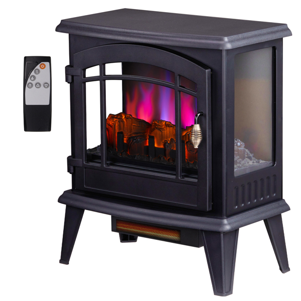 ZOKOP 20" Electric Fireplace Stove, Freestanding Indoor Fireplace Heater with 3-Level Dimmable Flame Effect and 8H Timer, Remote Control, 1400W, Black