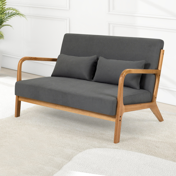 Leisure Chair with Solid Wood Armrest and Feet, Mid-Century Modern Sofa,2 seat