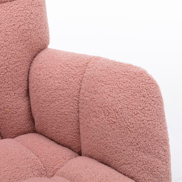 Mid Century Modern Teddy fabric Tufted Upholstered Rocking Chair Padded Seat for Living Room Bedroom,Pink