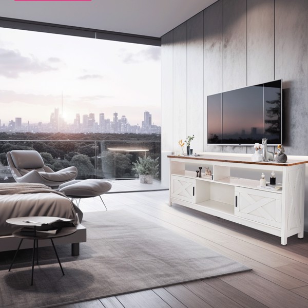 Fernsehkommode, TV Schrank für 65 Zoll, TV Sideboard mit Steckdosen, TV Board mit Ablageschränken & offenem Regal, Landhausstil Fernsehtisch für Wohnzimmer,150x40x65 cm (Braun)