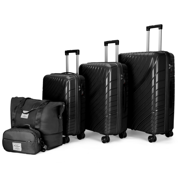 FCH five-piece suitcase 20-24-28 inch trolley case + two-piece handbag PP trolley case 20in 24in 28in PP material iron trolley full color black