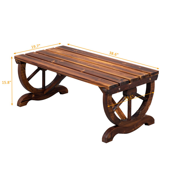 2-Person Rustic Garden Bench, Outdoor Wagon Wheel Porch Bench for Backyard Patio Garden, Brown