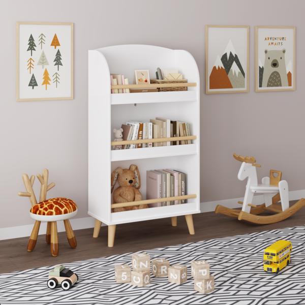 Kids Bookshelf, 3-Tier Bookcase, Book Organizer, toy Storage Cabinet Organizer, White 