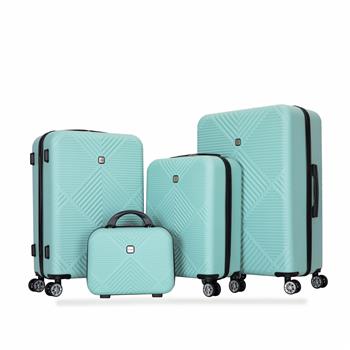 4-piece ABS lightweight suitcase, 14 inch makeup box, aircraft wheels (14/20/24/28) LIGHT BLUE