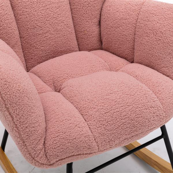 Mid Century Modern Teddy fabric Tufted Upholstered Rocking Chair Padded Seat for Living Room Bedroom,Pink