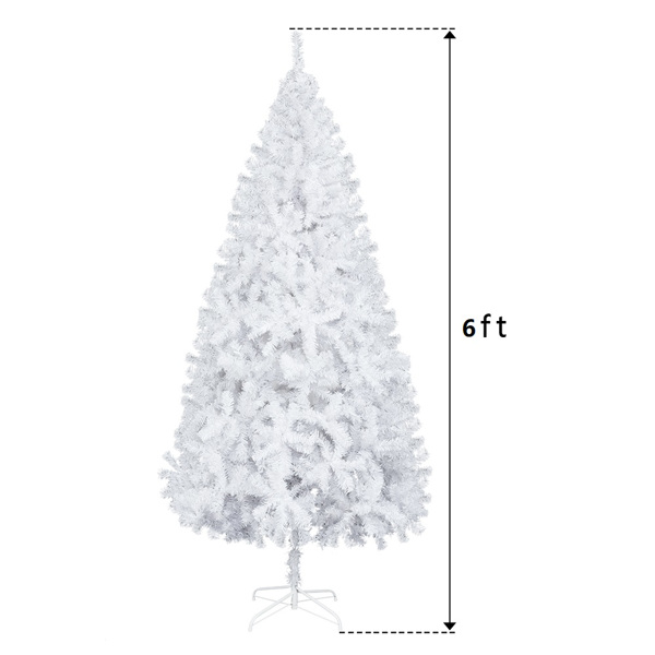 6 FT Artificial Christmas Tree, Unlit Christmas Pine Tree with 650 Branch Tips and Sturdy Metal Stand for Office Home Store Party Holiday Decor, White