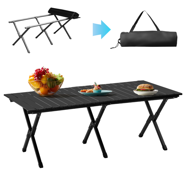 Folding Camping Table Portable Picnic Table, Lightweight Roll up Side Table Outdoor Camp Table for Travel Hiking Backyard BBQ Party, 46x24 in, Black