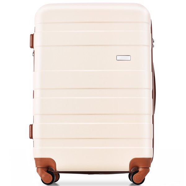 Luggage Sets New Model ABS Hardshell 3pcs Clearance Luggage Hardside Lightweight Durable Suitcase sets Spinner Wheels Suitcase with TSA Lock 20''24''28''(ivory and brown)