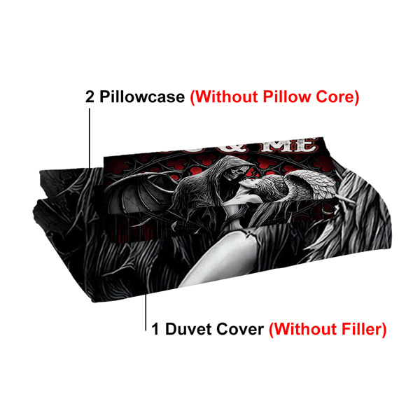 3pcs Soft and Comfortable Death and Angel Print Duvet Cover Set for Bedroom and Guest Room - Includes 1 Duvet Cover and 2 Pillowcases (Core Not Included) Full Size