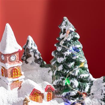 Animated Christmas Village Scene, Pre-Lit Musical Holiday Decoration with LED Lights, Rotating Train, 2 Musicians and 1 Commander