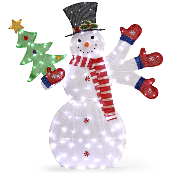 Lighted Snowman Christmas Yard Decorations, Pre-lit 2D Snowman Waving Hands with 170 LED Warm White Lights and Stakes for Xmas Outdoor Holiday Indoor Decor Lighted Holiday Displays