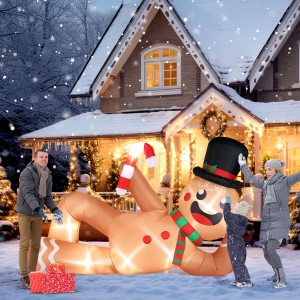 9.8 FT Lighted Christmas Inflatable Decoration, Large Inflatable Lying Gingerbread Man, Funny Blow Up Yard Decorations with Built-in LED Lights for Holiday Party Front Yard Lawn Garden Decor