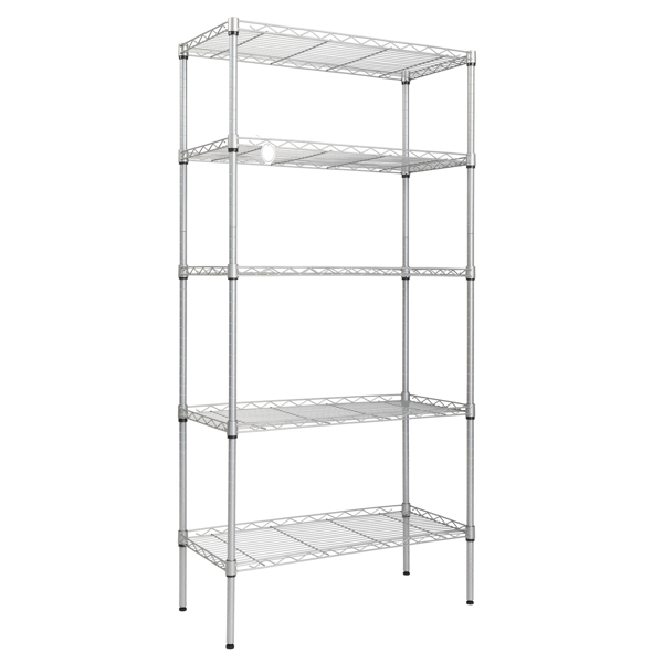 XM-304B Rectangle Carbon Steel Metal Assembly 5-Shelf Storage Rack Silver Gray