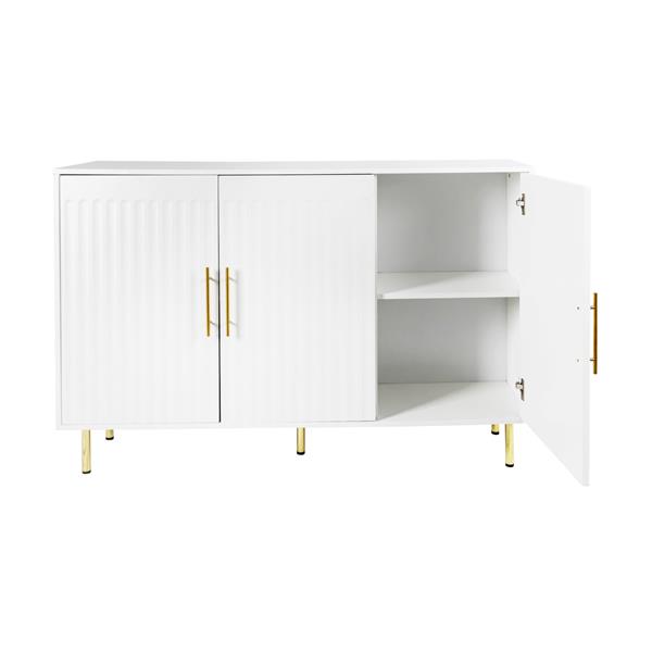 3-Door Large Storage Sideboard with Gold Handles for Kitchen, Dining Room and Living Room.55.12" W Accent White Buffet Cabinet, Coffee Bar Sideboard Cabinet with 3 doors (White)