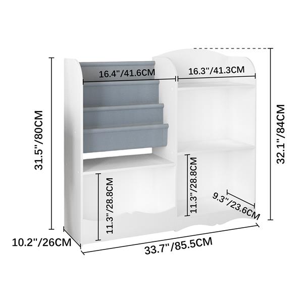 Kids Bookshelf and Toy Organizer, 3 Tier Bookshelf for Kids, Fabric Toddler Bookcase Book Shelf for Kids Rooms, Bedroom, Playroom, Nursery, Toy Storage Organizer with Bookshelf